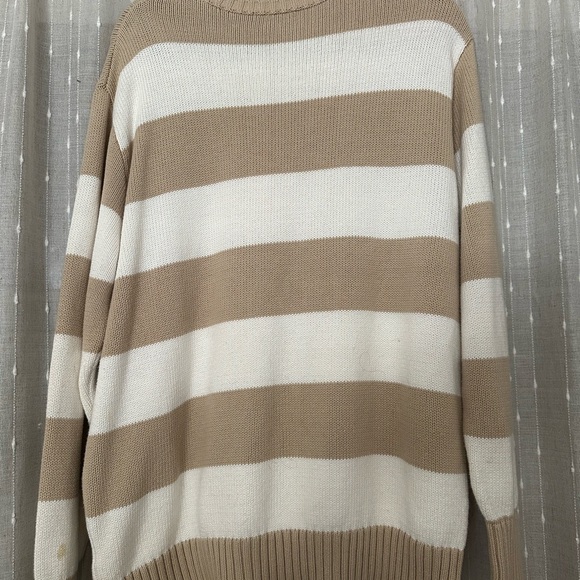 Brandy Melville Tan and White Striped Crewneck Sweater - Picture 3 of 4
